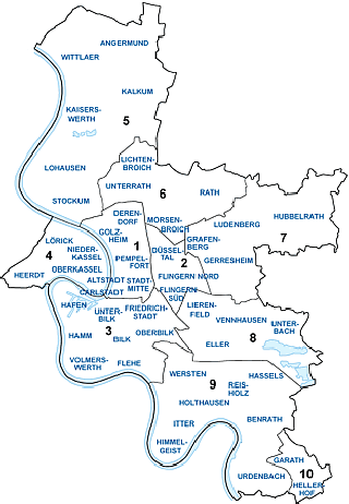 Karte mit Staddteilen von Düsseldorf